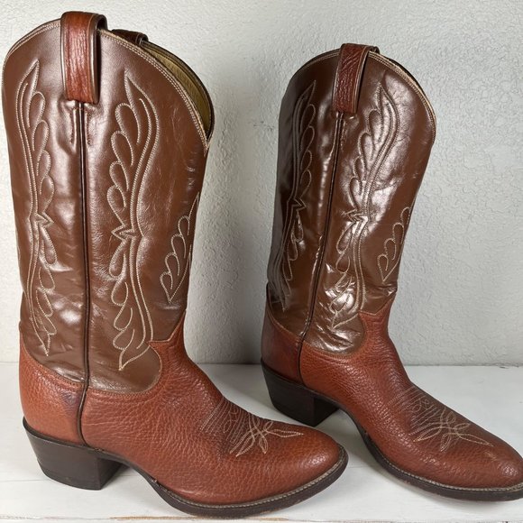 Tony Lama Cowboy Boots Men’s 8 D style 9319 Texas brown boots main image 7